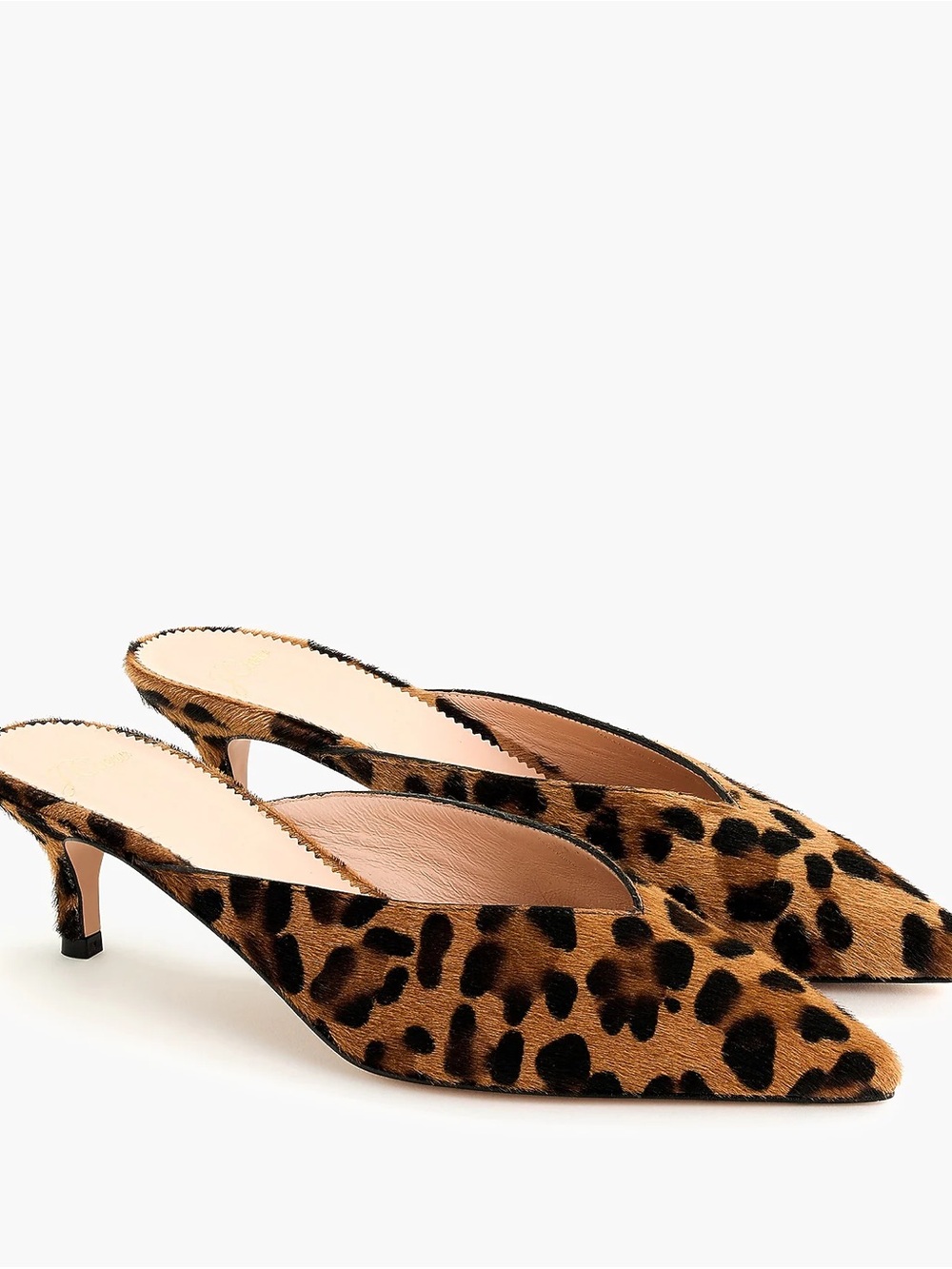 J. Crew Sophia Leopard Print Pointed Toe Kitten Heel Mules Calf Hair Size 7